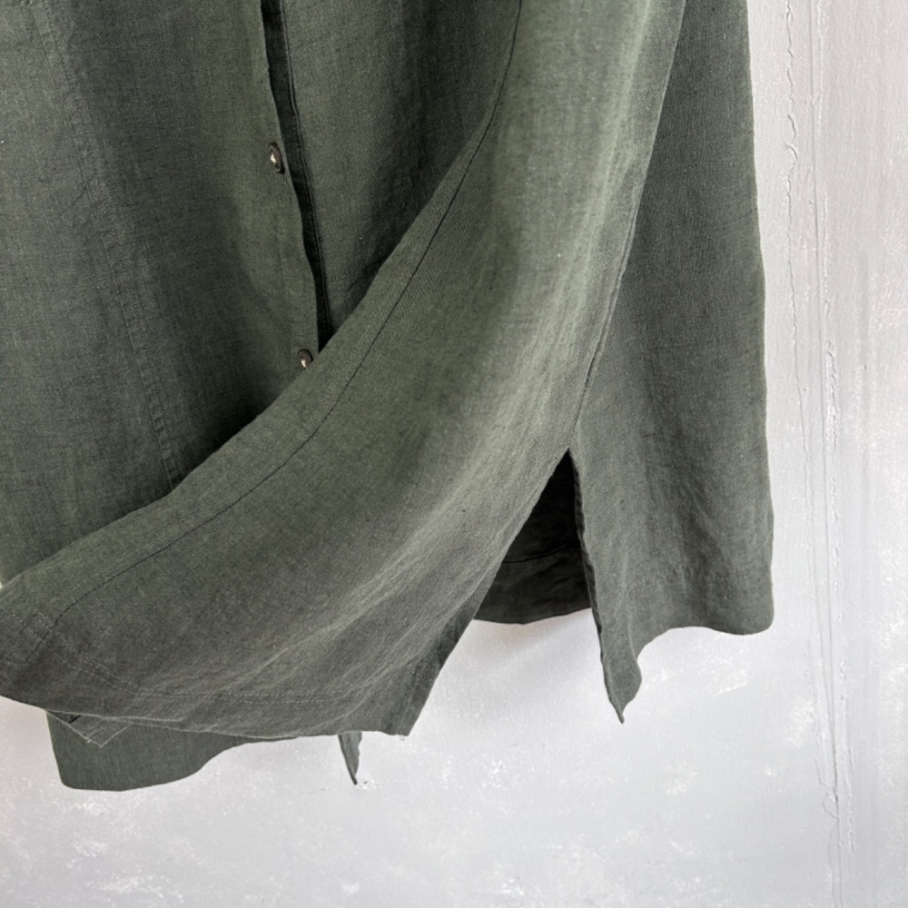 J. Jill midi shirt dress plus size 2X 100% linen green button up short sleeve - Picture 6 of 14